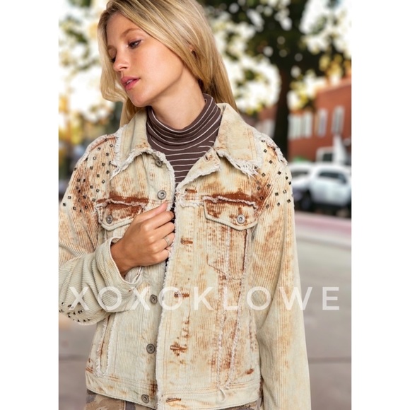 POL Golden Tan Vintage Washed Studded Corduroy Jacket Relaxed Fit - Picture 6 of 16